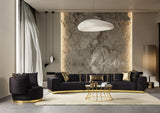Anne Black Velvet 3-Piece Curved 165" Sectional Sofa side view