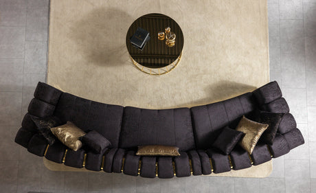 Side view showcasing curved design of sectional sofa