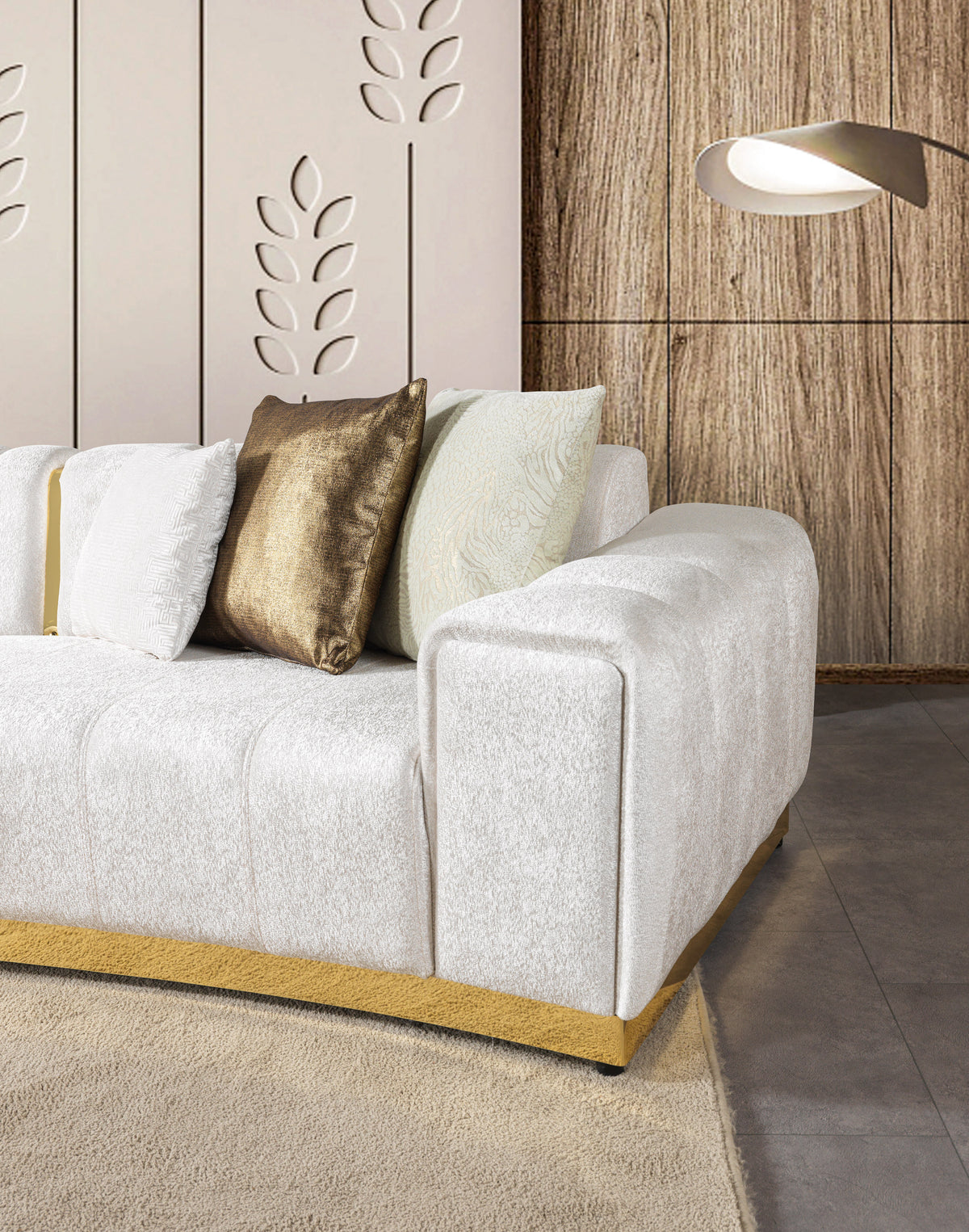 Front angle of the sectional sofa showing shape and seating