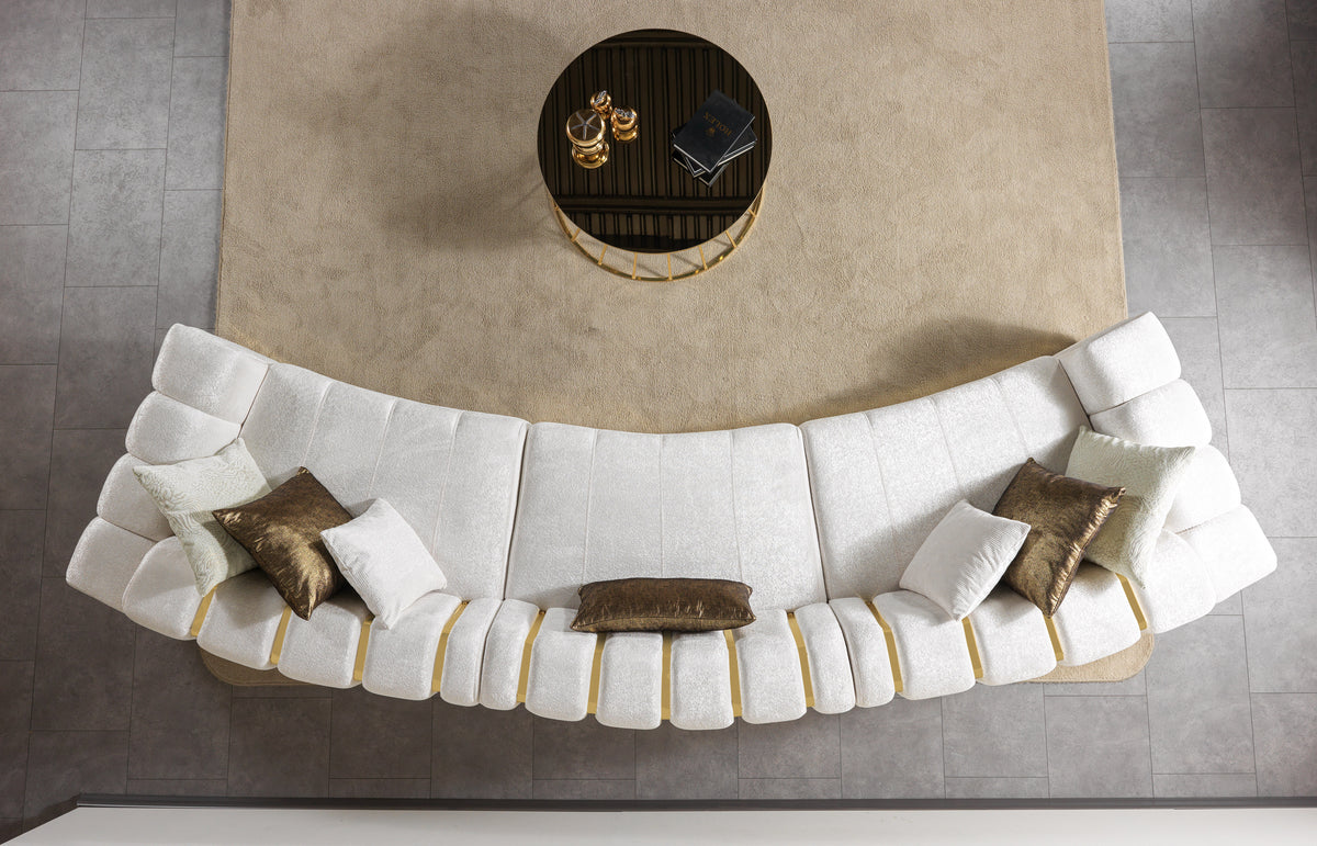 Side perspective of the ivory velvet sectional sofa
