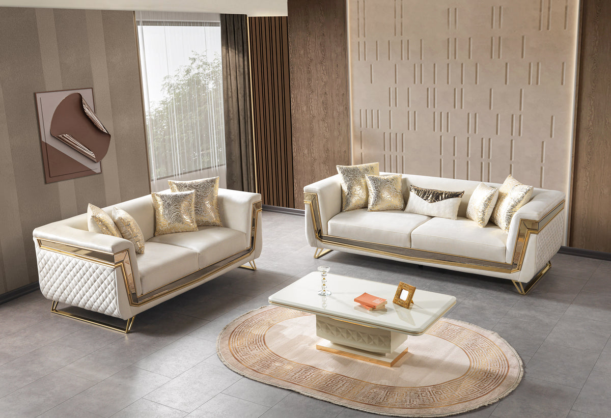 Angle view highlighting shape and finish of Belly Ivory Coffee Table