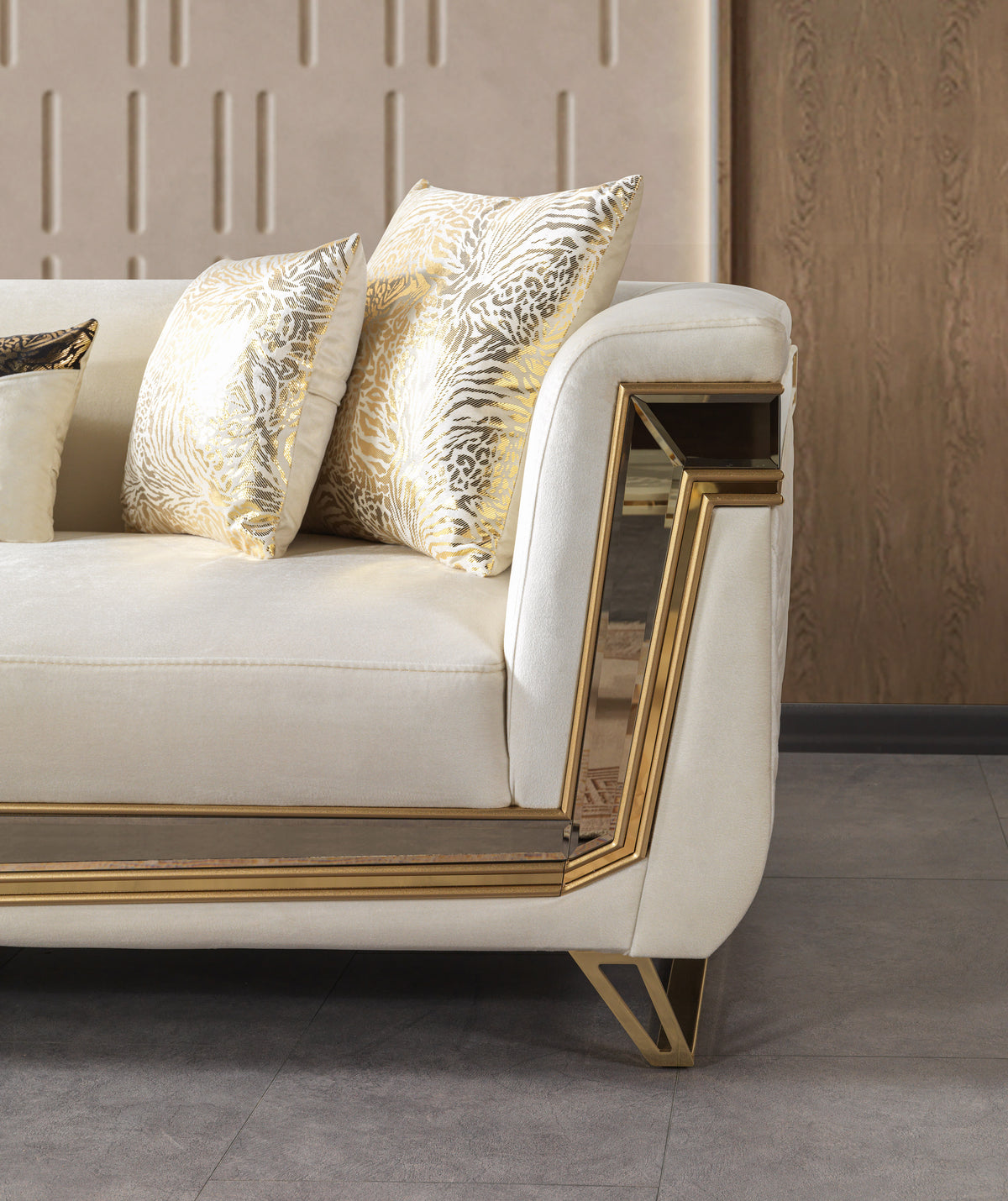 Detail of loveseat arm and cushions