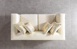 Cozy ivory velvet loveseat corner view