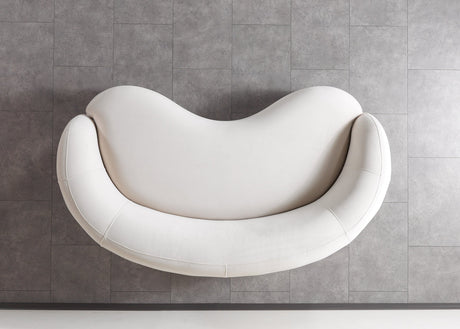 Front corner view of velvet sofa
