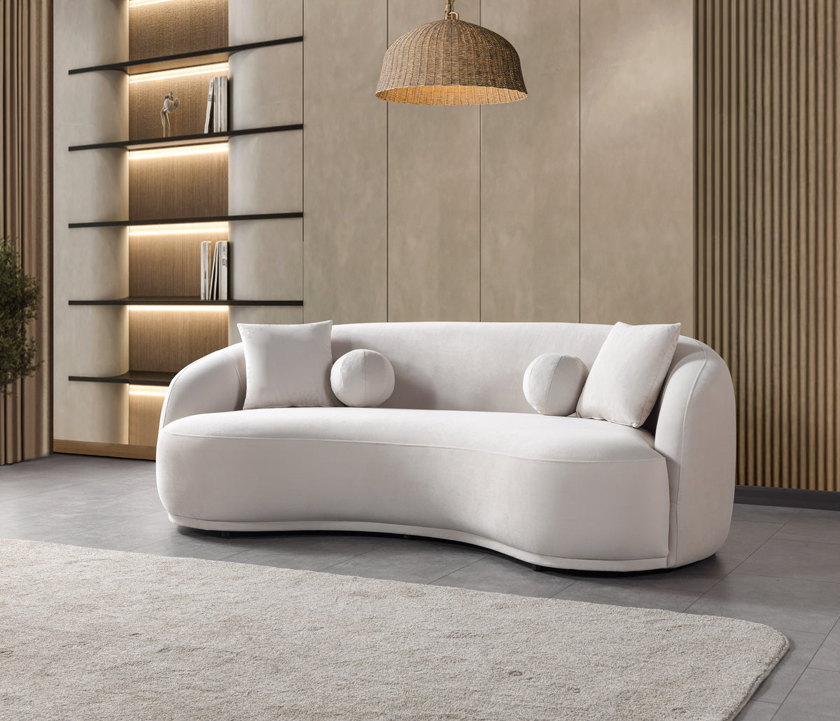 Emily Ivory Velvet Sofa 91"