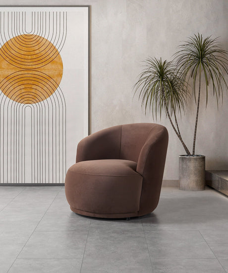 Emily Coffee Velvet Accent Chair angled side view