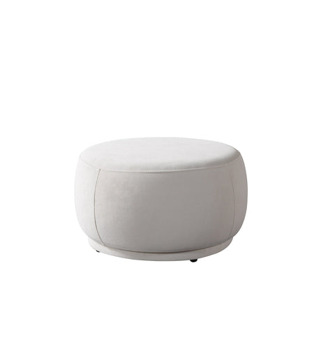 Ava ivory velvet round ottoman front view