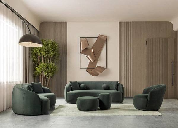 Emily Green Velvet Sofa and Loveseat set front view