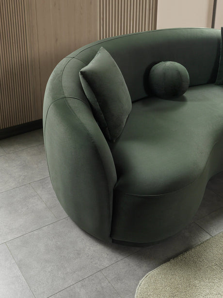 Emily Green Velvet Sofa side angle showing armrest