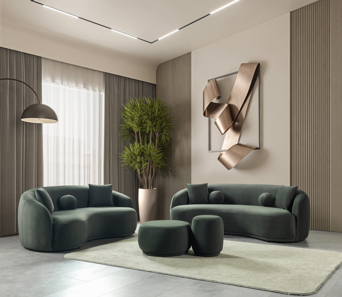Emily Green Velvet Sofa 91"