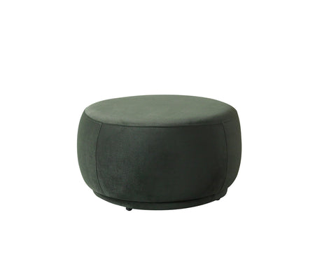 Ava Green Velvet Round Ottoman front angle