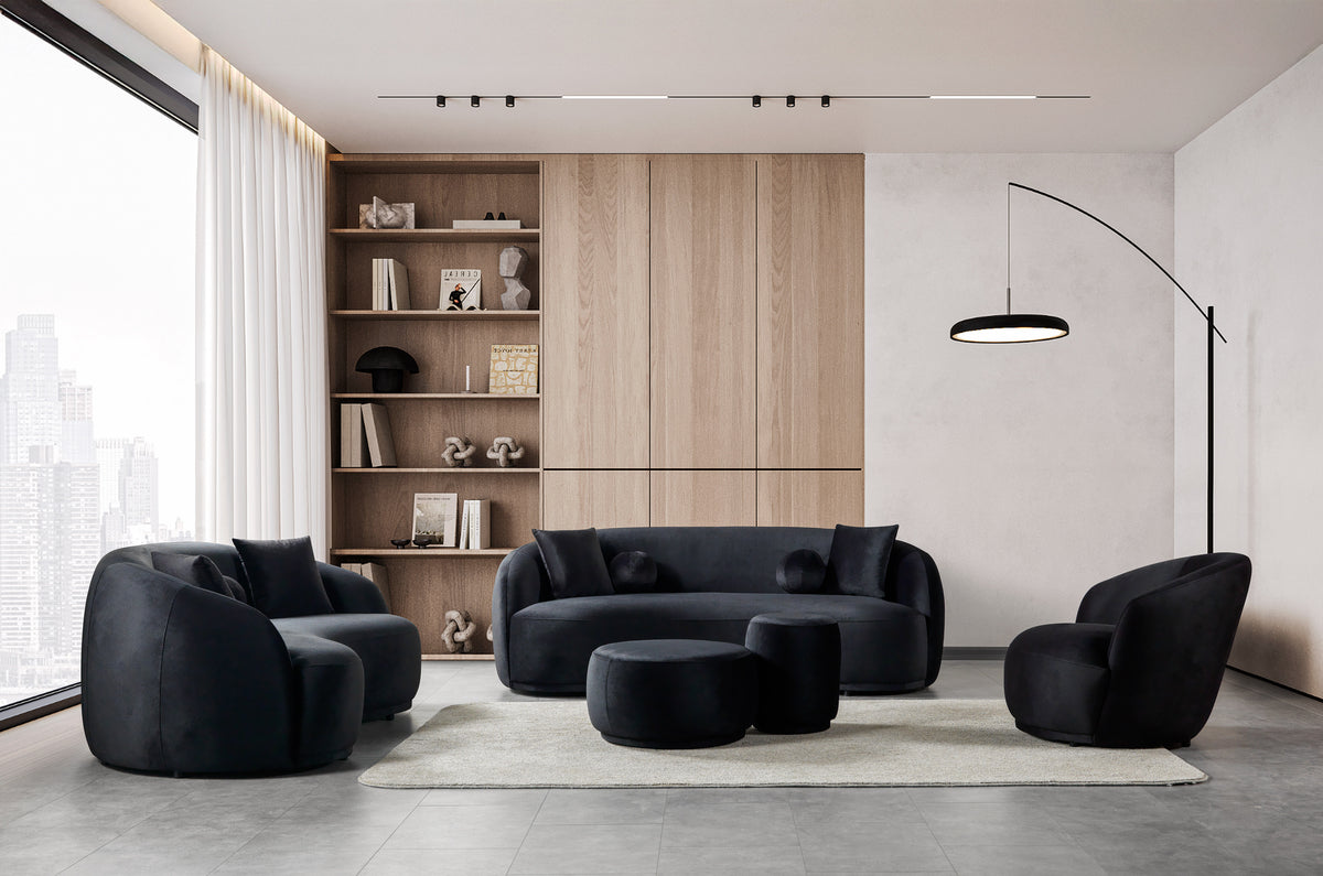 Emily Black Velvet Sofa 91"