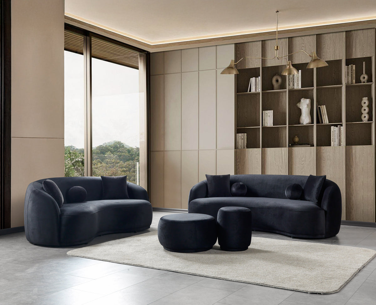 Emily Black Velvet Sofa 91" & Loveseat 81"