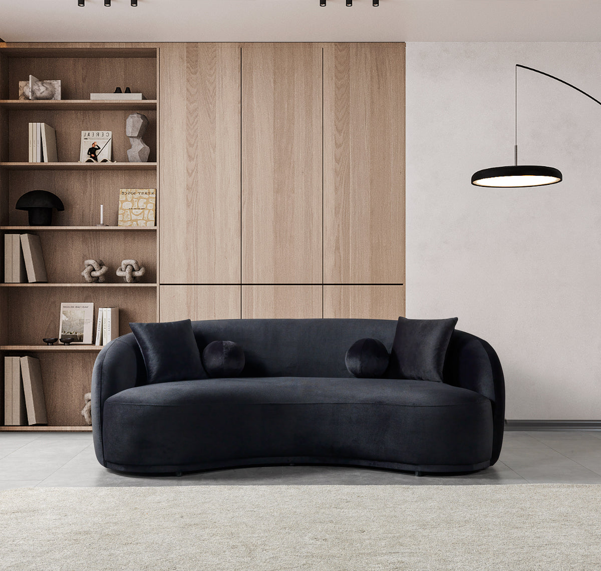 Emily Black Velvet Sofa 91"