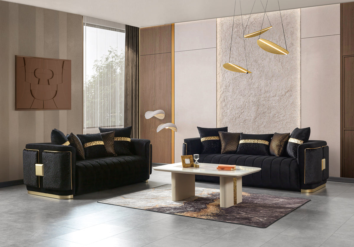 Carlina Black Velvet Sofa & Loveseat view 2