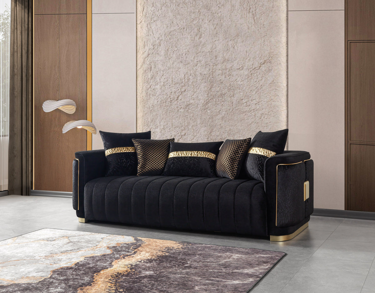 Carlina Black Velvet Sofa & Loveseat view 6