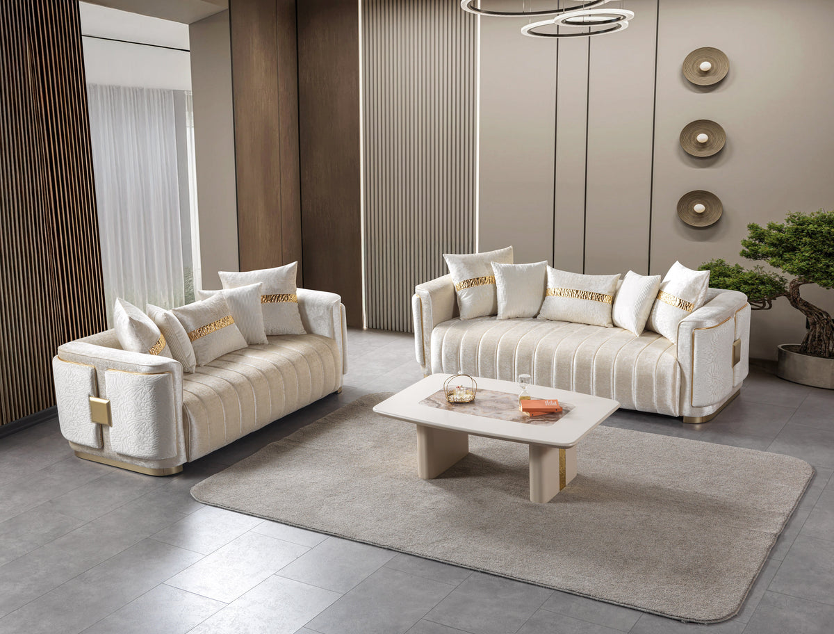 Carlina Ivory Velvet Sofa & Loveseat view 3