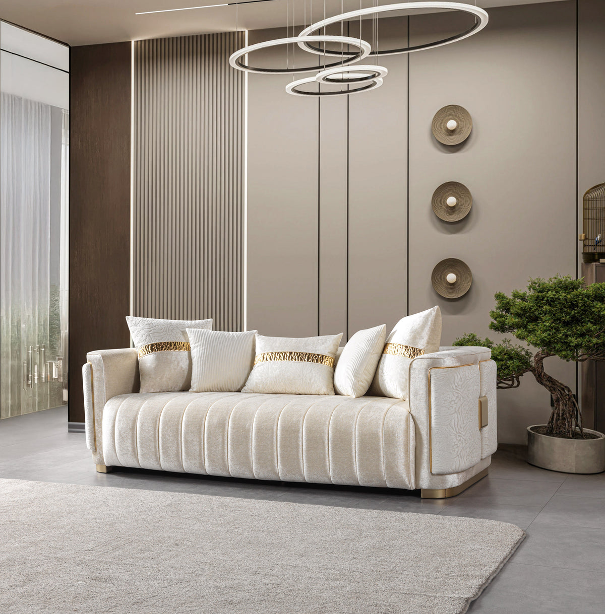 Carlina Ivory Velvet Sofa view 4