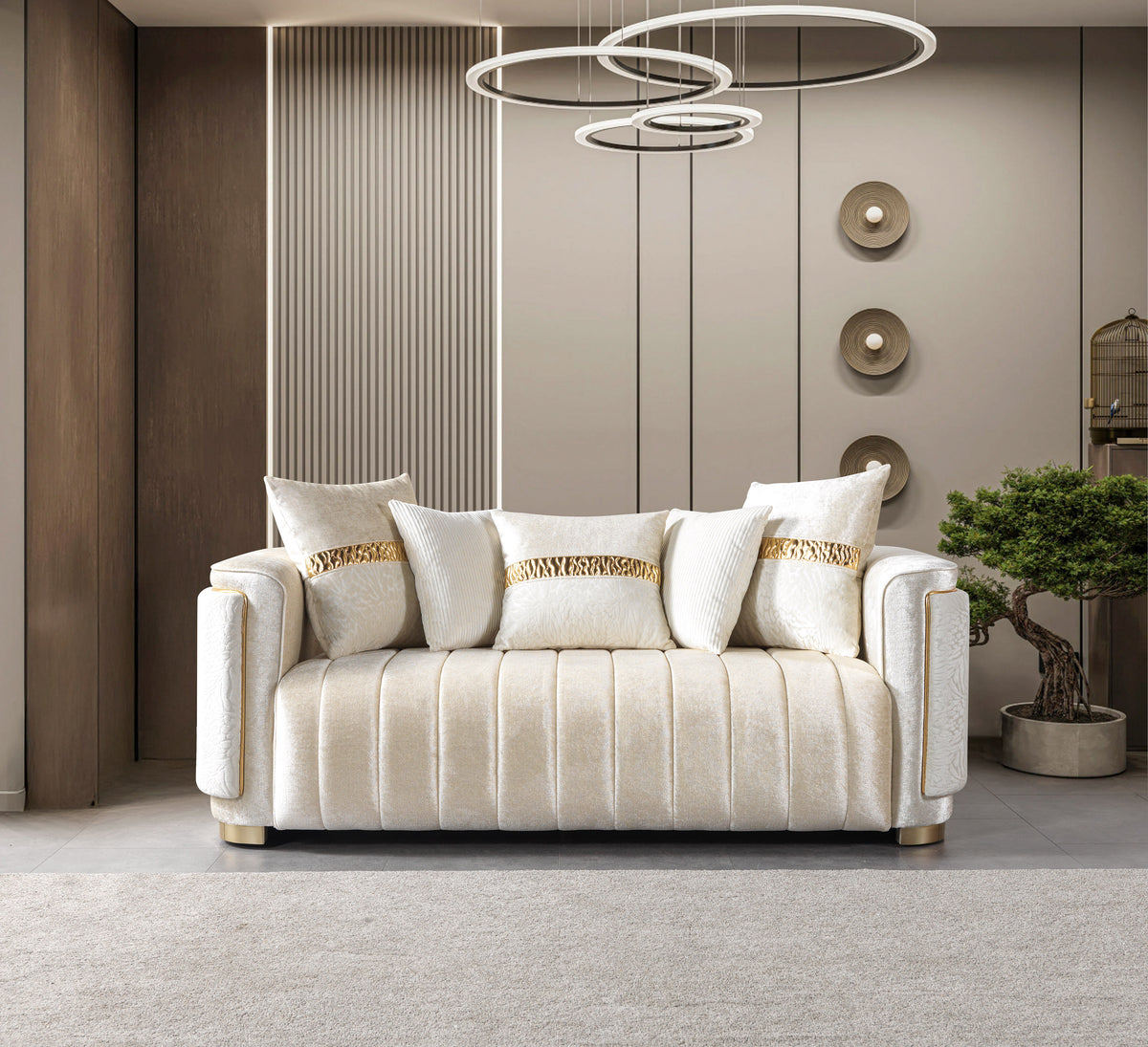 Carlina Ivory Velvet Loveseat 77" from Decor Furniture