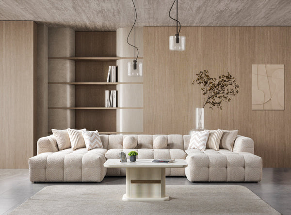 Ivy Sand Boucle Double Chaise 146" Sectional from Decor Furniture