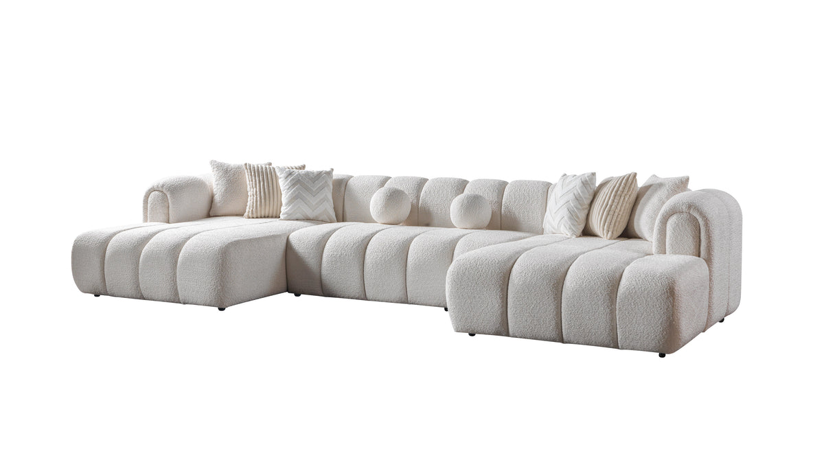 Lis Ivory Boucle Double Chaise 147" Sectional view 14
