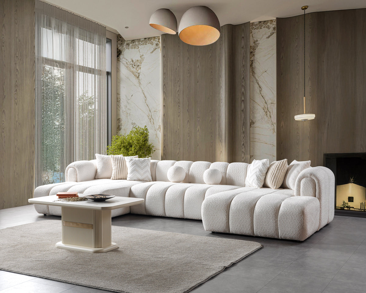 Lis Ivory Boucle Double Chaise 147" Sectional view 2