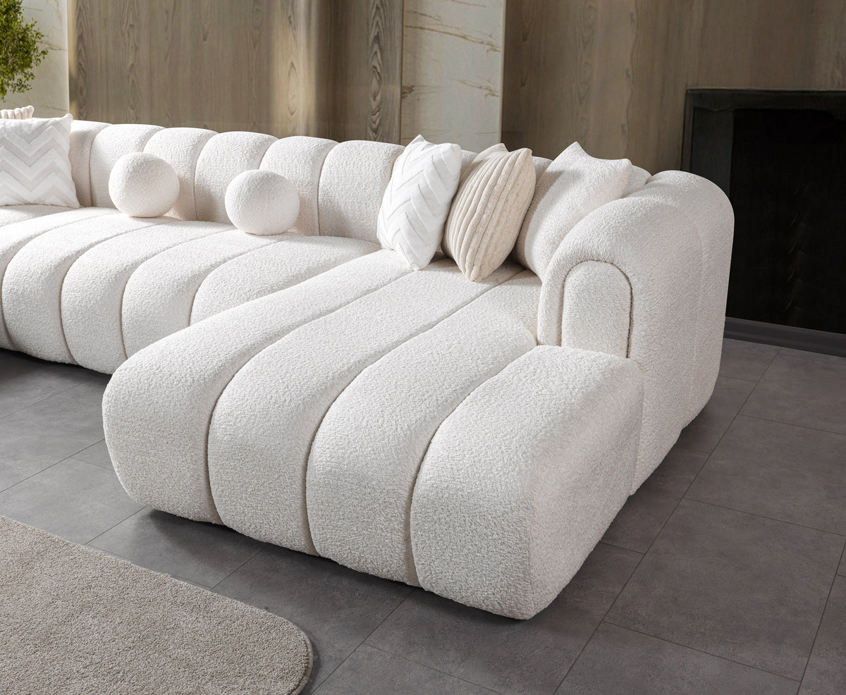 Lis Ivory Boucle Double Chaise 147" Sectional view 6