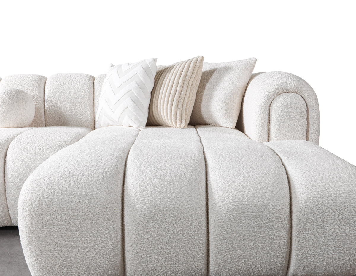 Lis Ivory Boucle Double Chaise 147" Sectional view 8