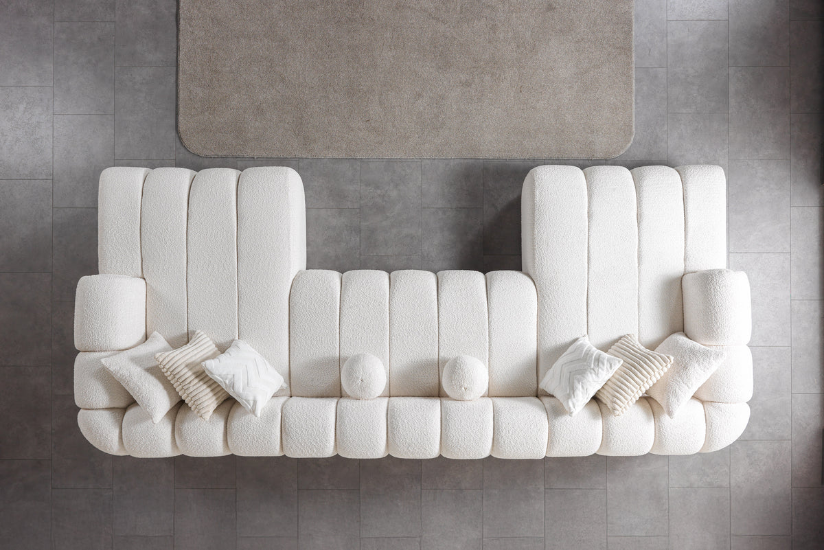 Lis Ivory Boucle Double Chaise 147" Sectional view 4