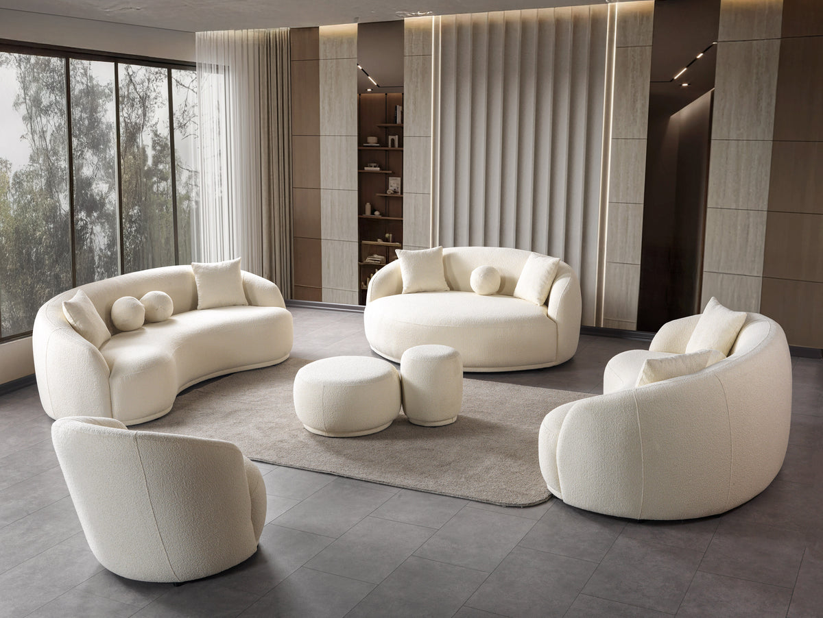 Bonita Ivory Boucle Round Sofa 71" view 2