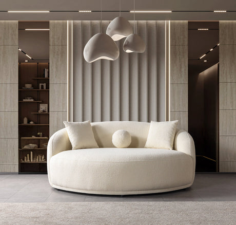 Bonita Ivory Boucle Round Sofa 71" from Decor Furniture