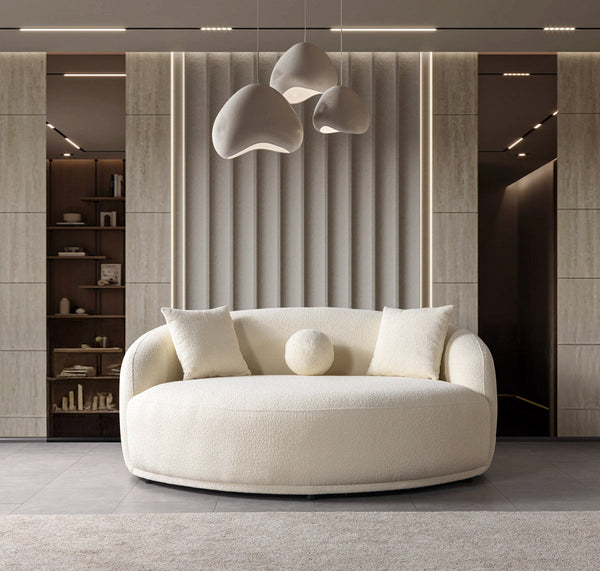 Bonita Ivory Boucle Round Sofa 71" from Decor Furniture