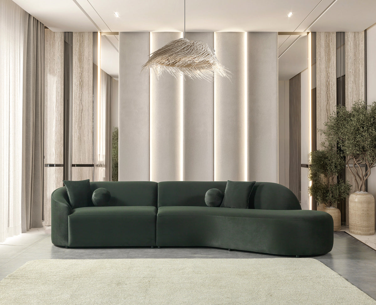 Cloe Green Velvet Curved 134" RAF Sectional from Decor Furniture