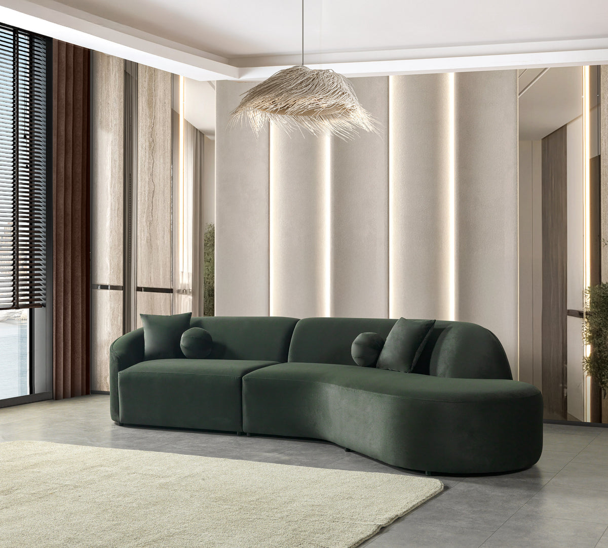 Cloe Green Velvet Curved 134" RAF Sectional view 4