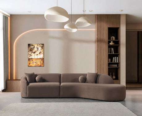 Cloe Coffee Velvet Curved 134" RAF Sectional from Decor Furniture