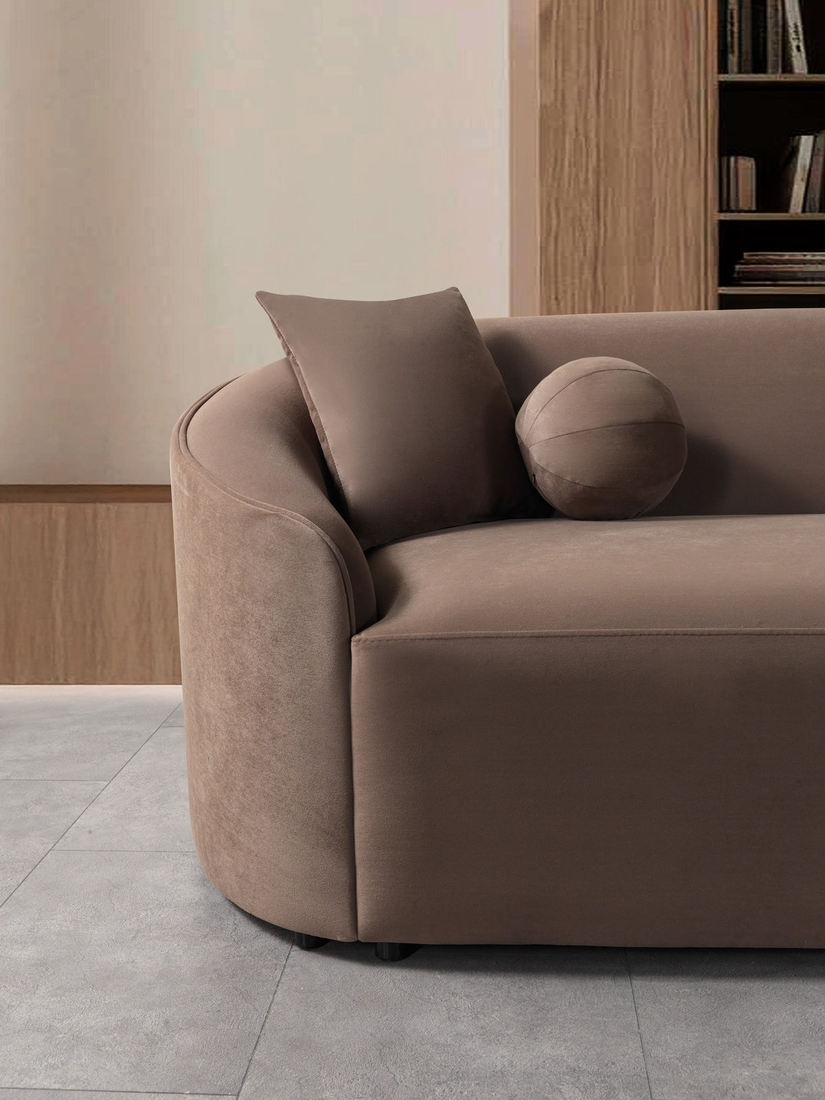 Cloe Coffee Velvet Curved 134" RAF Sectional view 8
