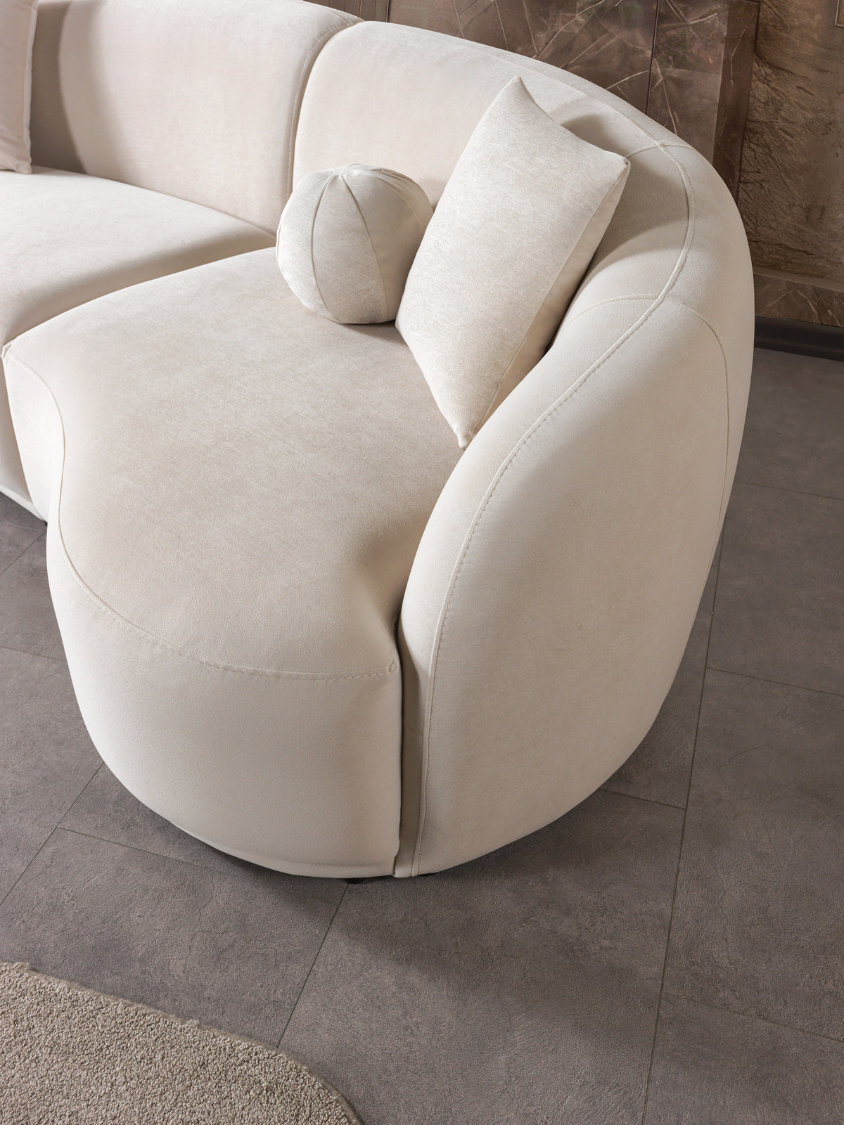 Bonita Ivory Velvet 3-Piece Curved 138" Sectional view 8