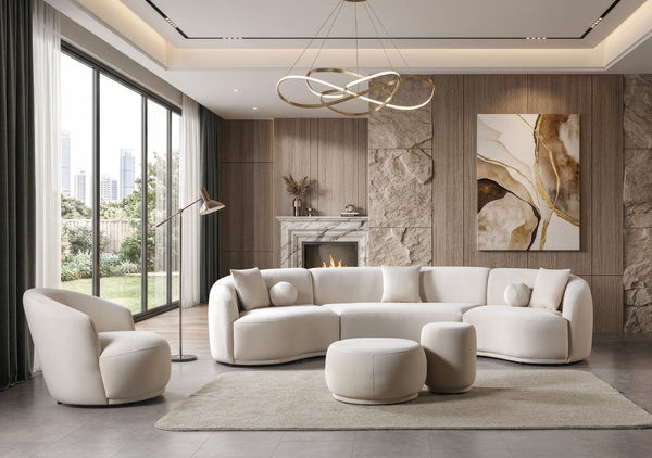 Bonita Ivory Velvet 3-Piece Curved 138" Sectional from Decor Furniture