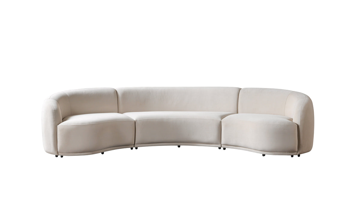 Bonita Ivory Velvet 3-Piece Curved 138" Sectional view 12