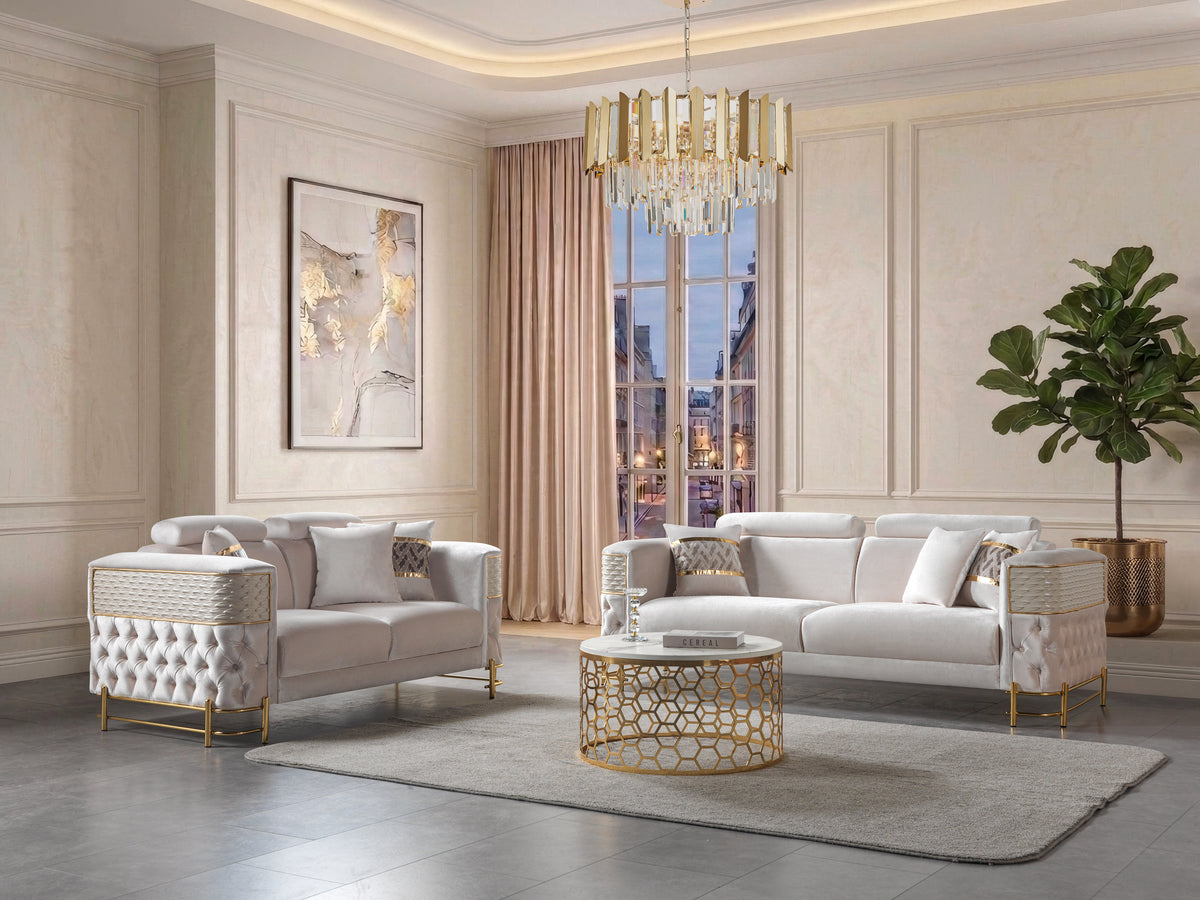 Fabiana Ivory Velvet Sofa & Loveseat view 2