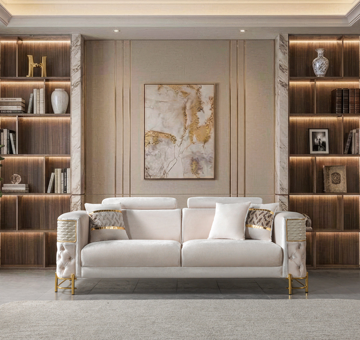 Fabiana Ivory Velvet Sofa & Loveseat view 5