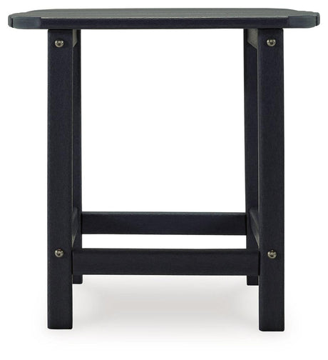 Detail of Sundown Treasure black end table slatted top