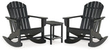 Side angle of one black Adirondack rocking chair in the Sundown Black Treasure set