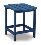 End table from Sundown Blue Treasure set shown from side angle
