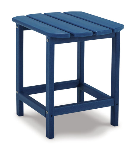 End table from Sundown Blue Treasure set shown from side angle