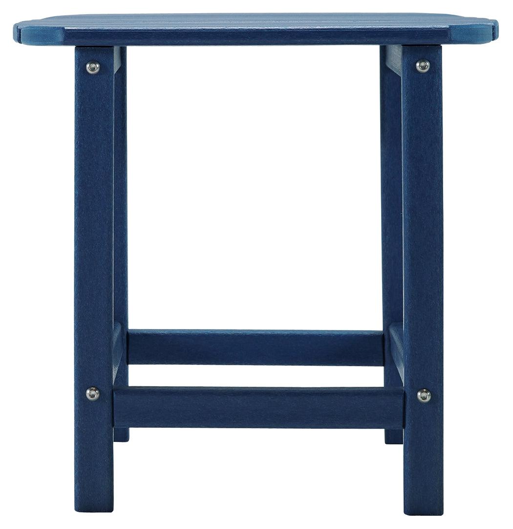 Detail of Sundown Treasure Blue End Table corner and finish
