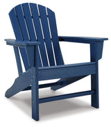 Sundown Blue Treasure Adirondack chair close-up angled view