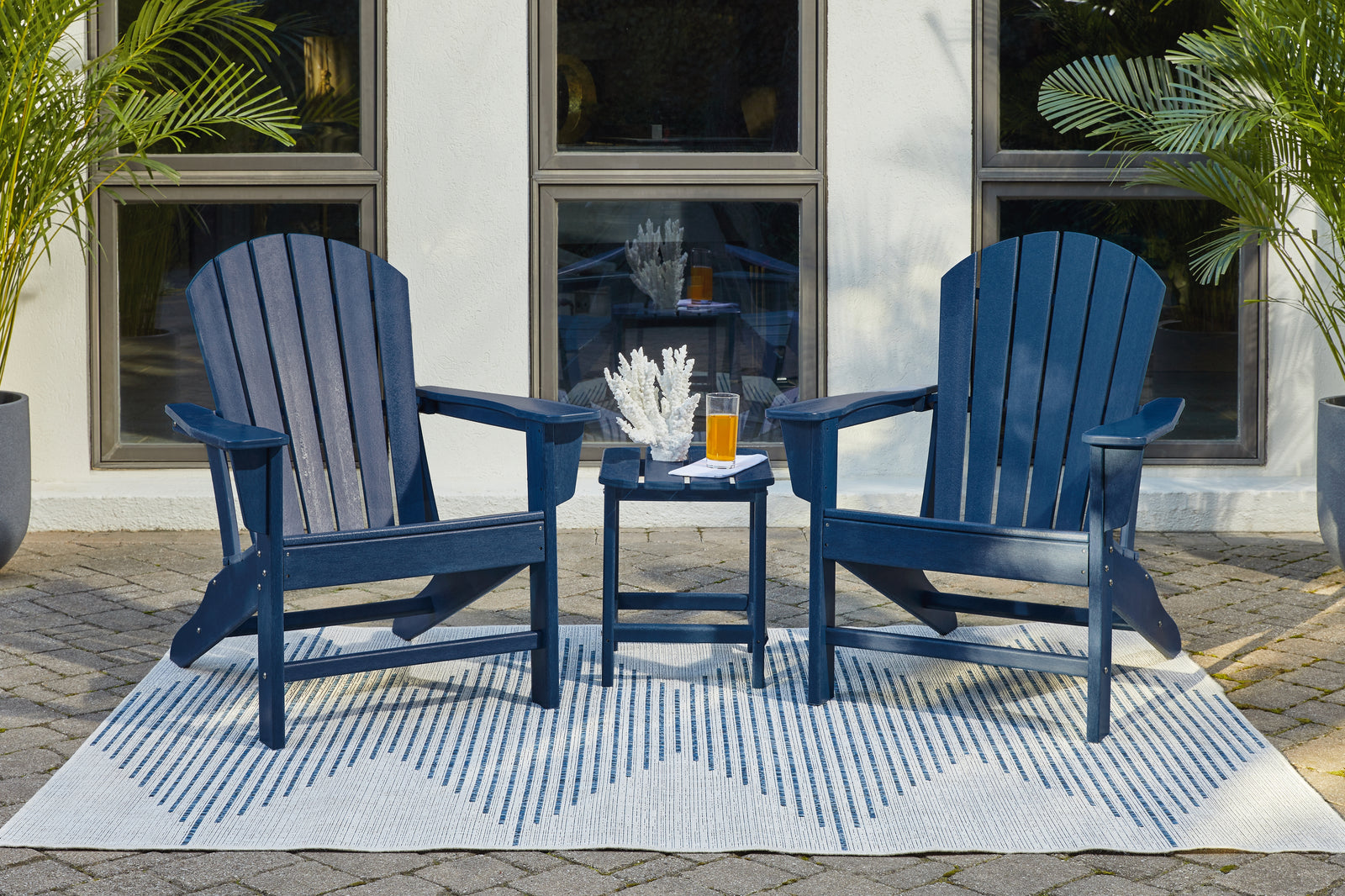 Sundown Blue Treasure 2 Adirondack Chairs with End table