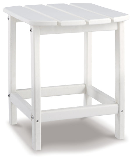 White end table from Sundown Treasure set, outdoor setting