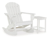 Sundown white Adirondack outdoor rocking chair angled view